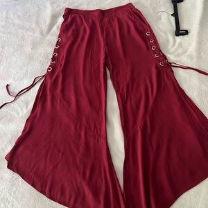 Willow & Clay Wine Red Wide-Leg Lace-Up Pants